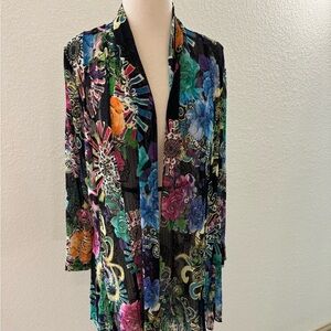 Calessa Open Multicolor Mesh Floral Print 3/4‎ Sleeve Cardigan Women's Sz. Small